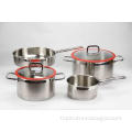 stainless steel cookware with Red silicon glass lid